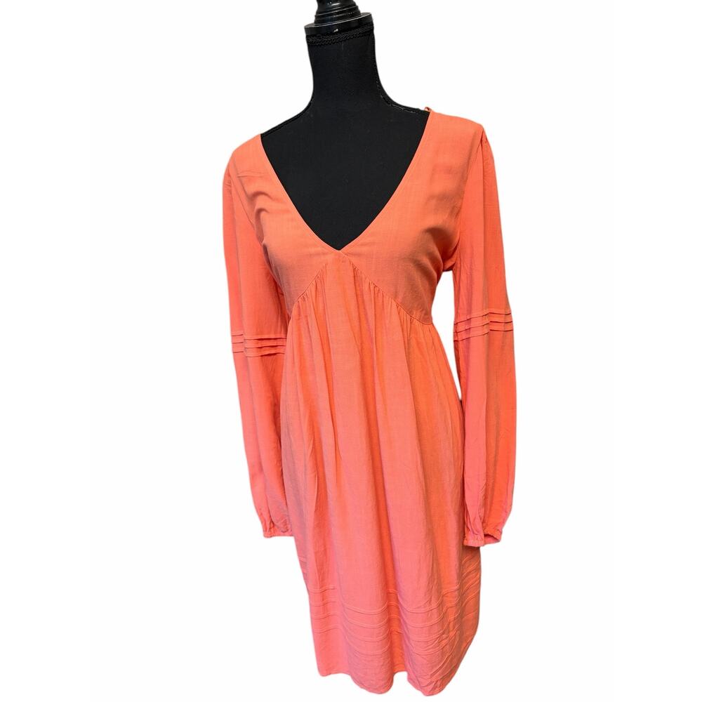 Love Stitch Coral Open Back Tie Dress Boho Linen Blend Summer Flowy Mini M 🌼